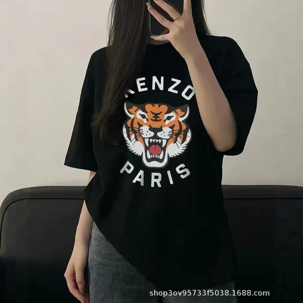 Cross-Border Tiger Head Logo Authentic Printed American T-Shirt Women's Short Sleeve Men's Women's Streetwear Loose T-Shirt