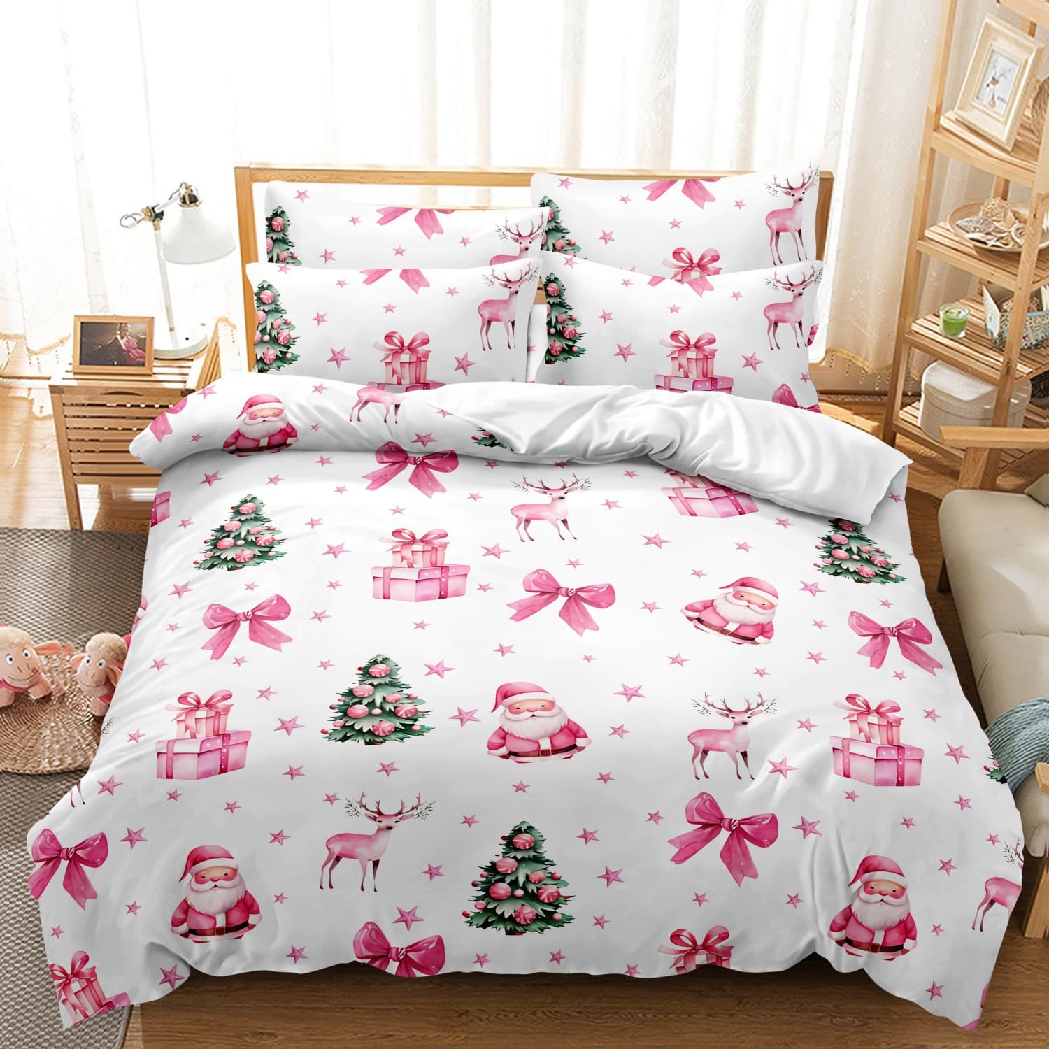 Amazon Hot Selling Pink Bow Duvet Cover 3-Piece Set European and American Holiday Digital Print Brushed Bedding Custom