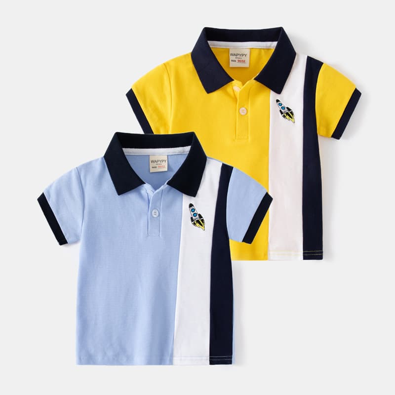 Children's Short Sleeve T-Shirt Boys Polo Shirt Summer 2025 New Baby Embroidered Color Block Top Drop Shipping Fashion