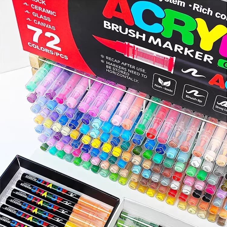 Liquid Acrylic Markers Soft Tip Watercolor Pen Non-Bleed Stackable Large Capacity