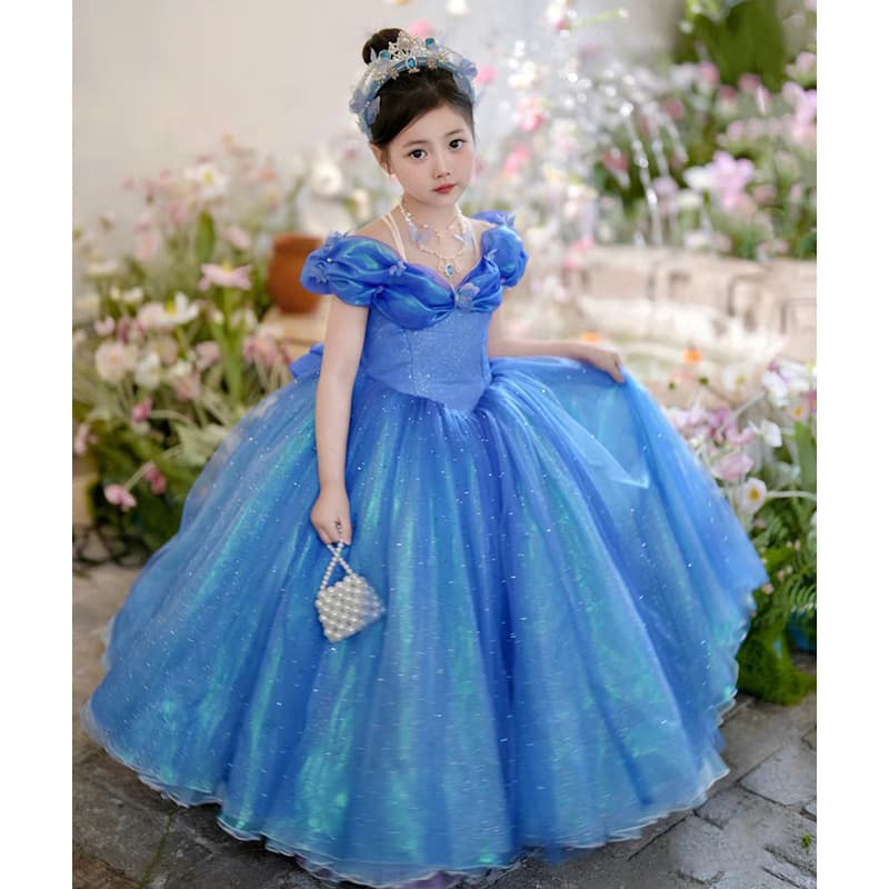Blue Girl's Dress Princess Dress Christmas 2026 Children's Host Piano Performance Costume Cinderella