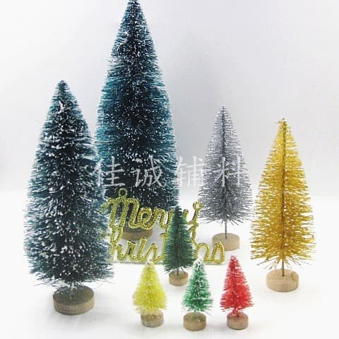 Cross-border Mini Christmas Tree Sisal Threads in Teal Small Desktop Snow-covered Pagoda Pine 3-23cm