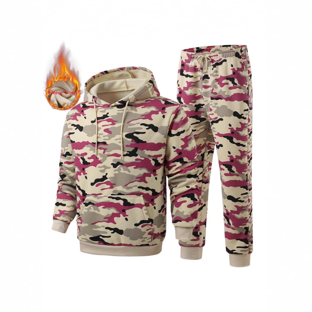 25 European and American cross-border new suits spring, autumn and winter camouflage print hooded sweatshirt casual pullover sports two-piece set