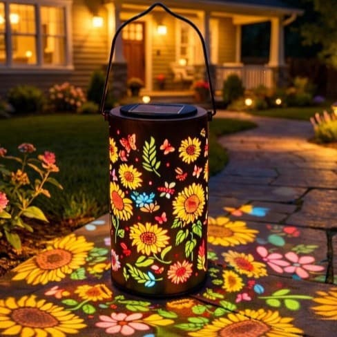 Amazon's new solar colored sunflower lantern garden iron hollow hanging light outdoor courtyard decorative light