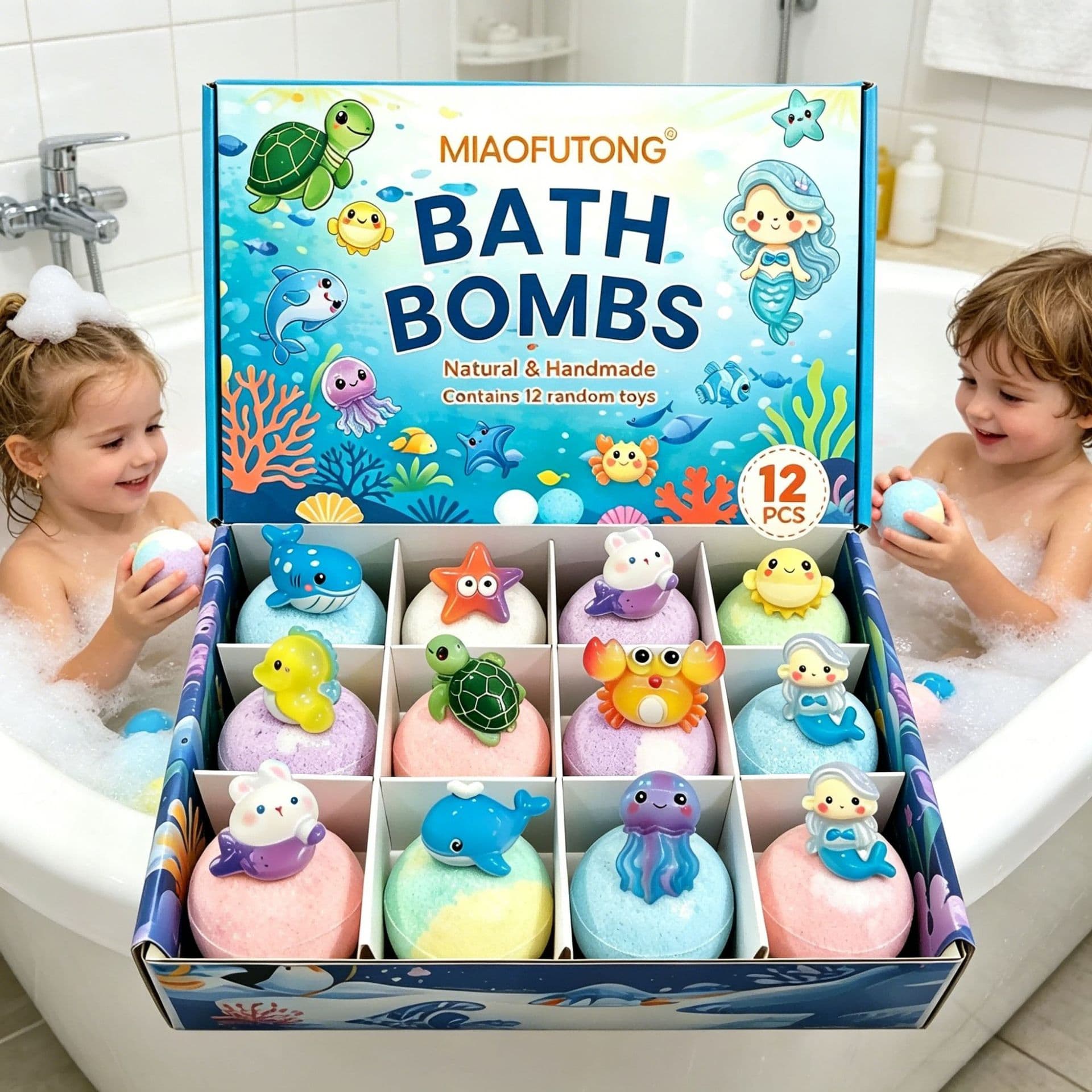 TK Cross-border Ocean Toy Bath Bomb Gift Set 60g*12 Bubble Bath Balls Kids Sea Salt Bath Ball Set