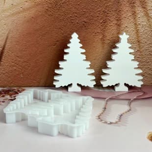 S2232 Two Christmas Trees Figurine Decorative Cement Plaster Mold DIY Silicone Mold