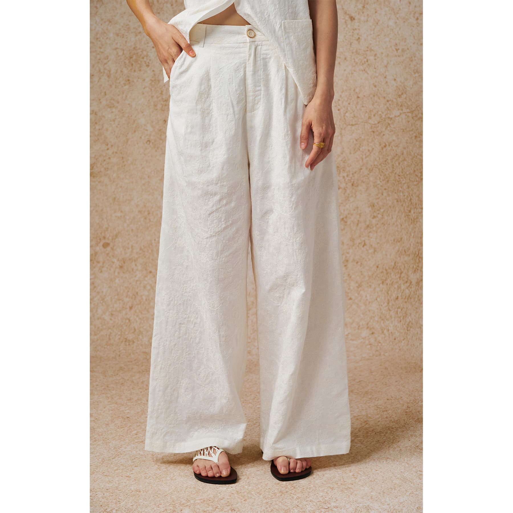 [Special Offer, No Refunds or Exchanges] Original Price 209 Yuan, Embossed Embroidered High-Waisted Straight Wide-Leg Pants for Summer 258693