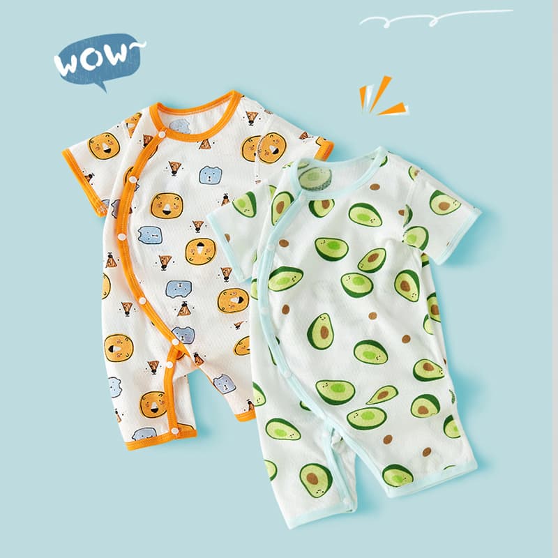 Baby Summer Bodysuit Thin Short Sleeve Romper Newborn Infant Diagonal Seamless Clothes