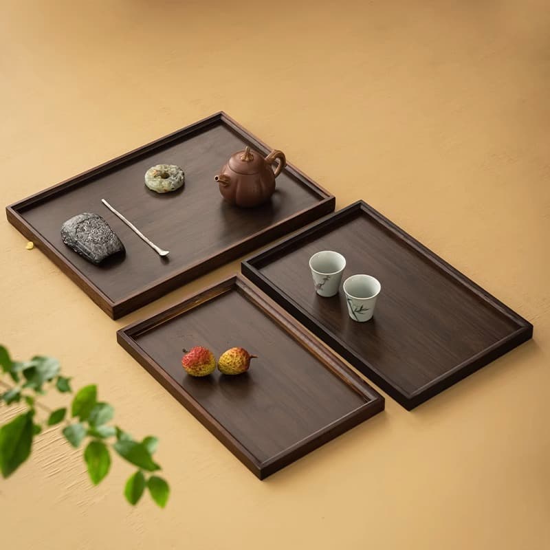 Large Bamboo Wood Rectangular Serving Tray Household Commercial Food Tray Cake Tray with Handles Serving Platter
