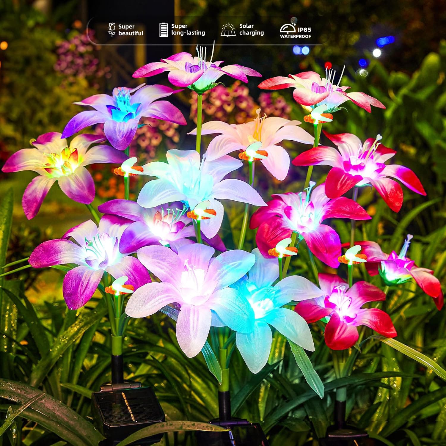 Cross-border LED solar simulated bee double-layer lily lamp outdoor waterproof lawn courtyard park decorative lamp