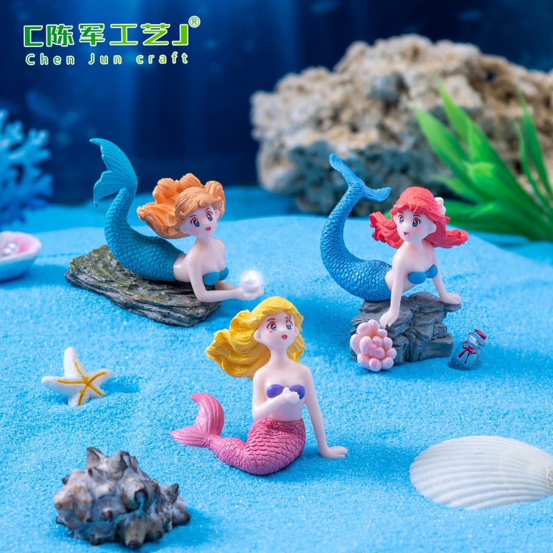 Miniature Creative Reef Mermaid Figurine Aquarium Fish Tank Cream Glue DIY Decoration Accessory PVC Small Ornament
