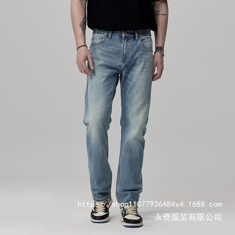 2024 New American Retro Straight-Leg Jeans Trendy Versatile Heavy Wash Slim Fit Plus Size Denim Wholesale