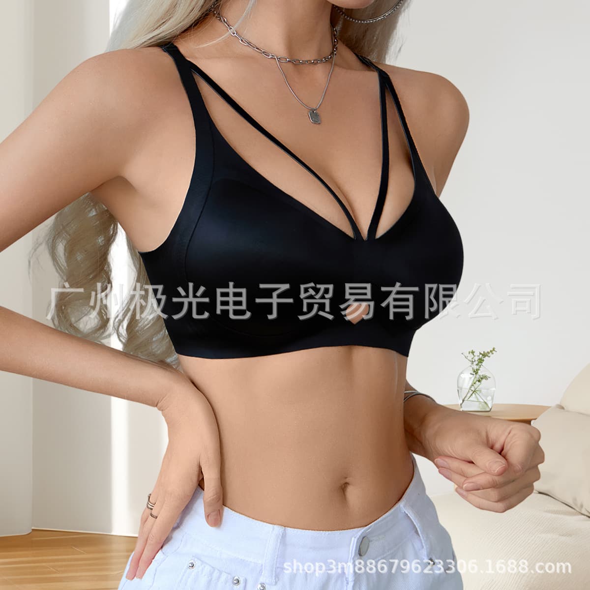 Cross-Border Glue-Free Seamless Bra Women Push Up Visible Big Removable Pads Non-Wire Backless Side Boob Control Anti-Sag Bra