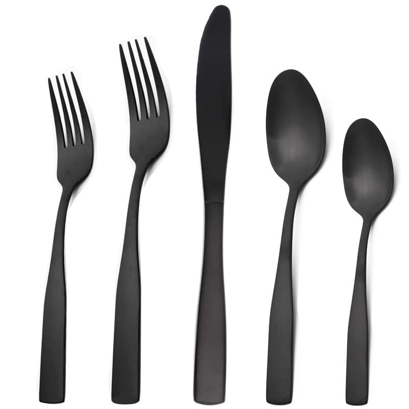 Amazon 430 Stainless Steel Cutlery Set 20 Pieces Black Sandblasted Knife Fork Spoon Dinnerware Set For 4 People