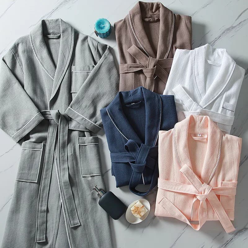 Pure Cotton Hotel Bathrobe Waffle-Style Bathrobe for Men and Women, Adult Bathrobe, Pajamas, Absorbent Quick-Dry Bath Towel, Bathrobe