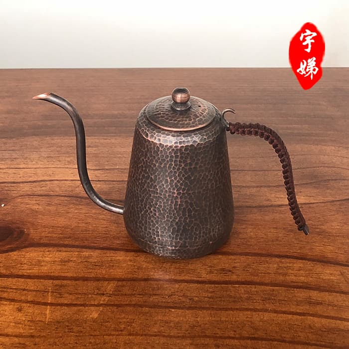 Handcrafted Pure Copper Coffee Kettle, Narrow Spout, Hammered Finish, Long Spout, Water Boiling Kettle, Teapot, Nordic Style, Home Use