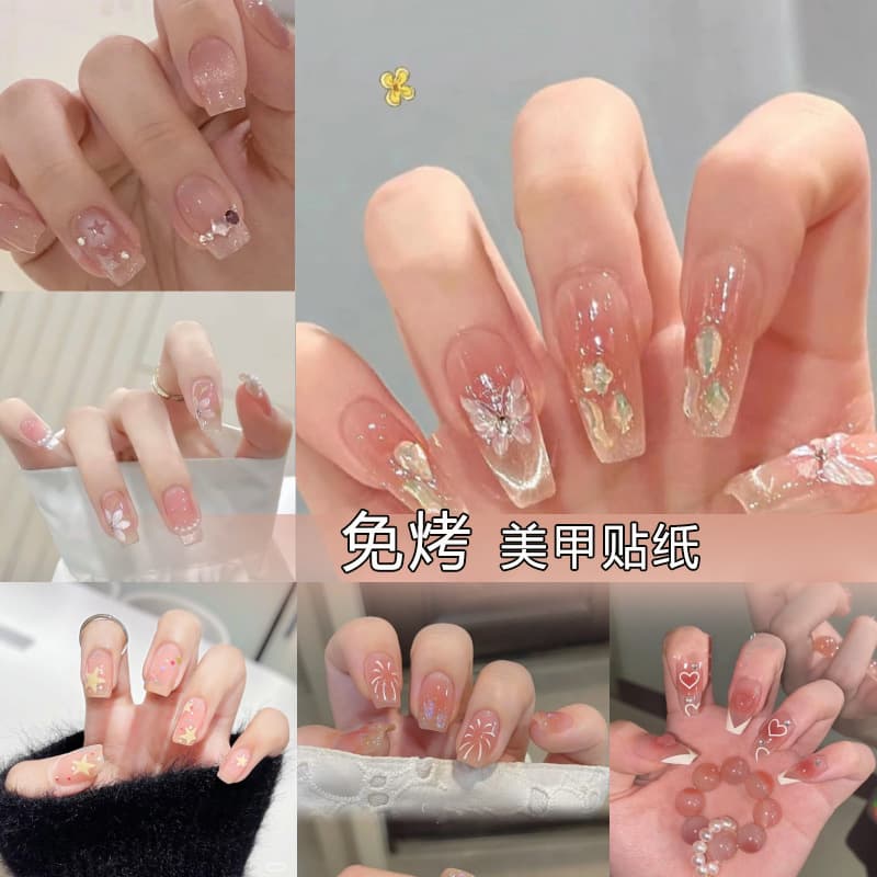 New Ice-Transparent Nail Stickers Pure Desire Blush Heart Nail Stickers Star Nail Stickers Finished Pink Nail Stickers