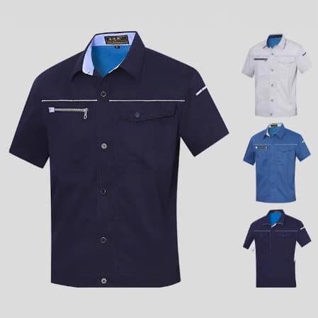High-End Stretch Short-Sleeve Work Suit Set for Men, Thin Long-Sleeve Anti-Static Workwear, Half-Sleeve Grid Labor Protection Uniform Top