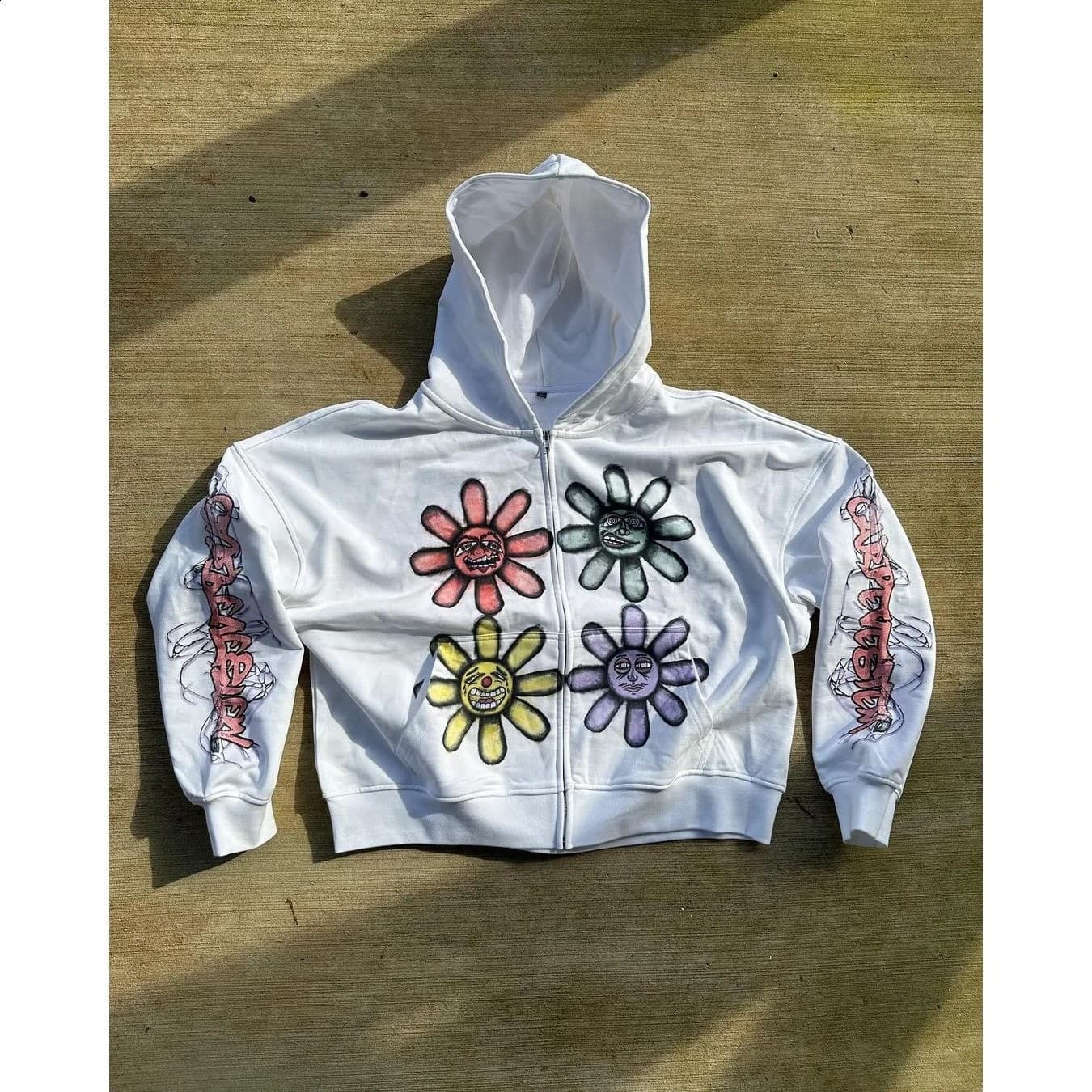 2026 Cross-border Europe and America New Trendy Letter Hand-drawn Graffiti Hoodie Loose Zipper 3D Print