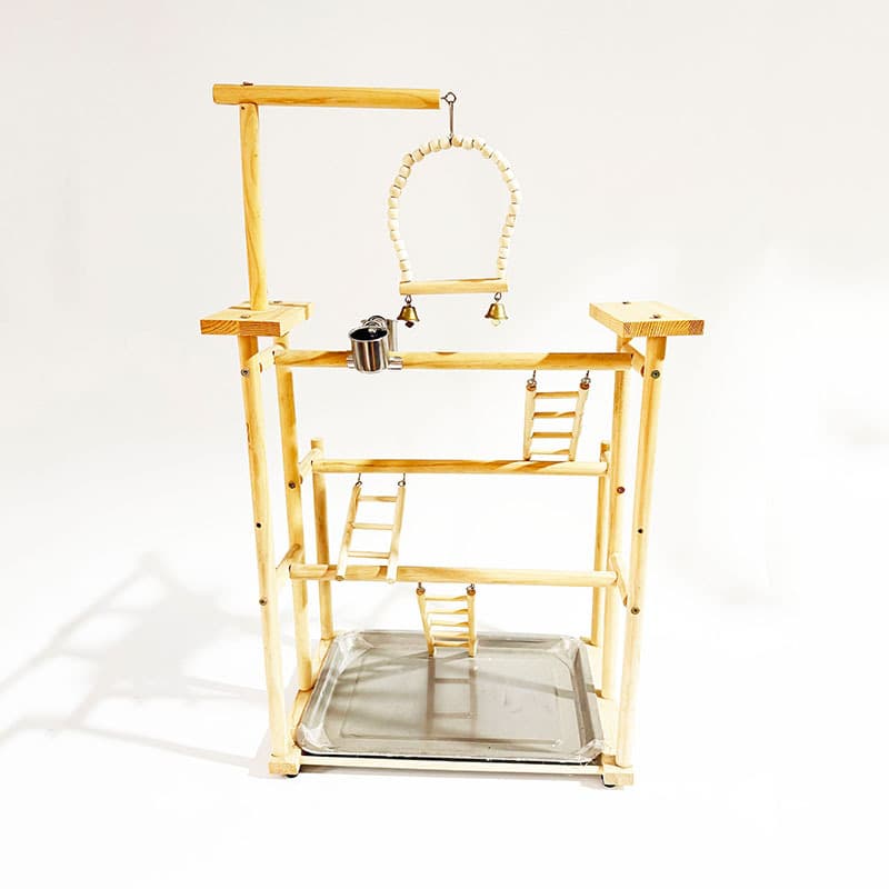 Solid Wood Parrot Multi-Function Stand Swing Ladder Toy Training Stand Pet Bird Playground Climbing Frame