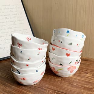 Ins Style Hand-painted Irregular Ceramic Bowl High-end Salad Fruit Bowl Snack Bowl Afternoon Tea Dessert Bowl