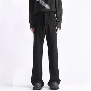 Summer Black High-Drape Straight-Leg Trousers for Men, Cleanfit Slightly Flared Pants, Premium Casual Lightweight Suit Pants