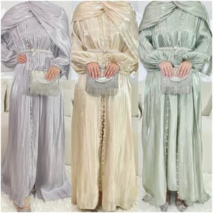 Europe and America Cross-border Women's Summer Flowing Gauze Three-Piece Set, Solid Color Silk Dress Set Long Skirt