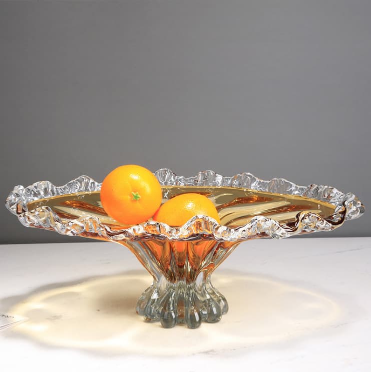 Light luxury glass large fruit plate home living room coffee table ornaments model room high-end model room high-end decorative plate
