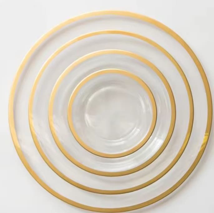 Gold Rim Charger Plate - Hot Selling Export Item, Gold Rim Transparent Glass Plate, Modern Minimalist Western Dinner Plate