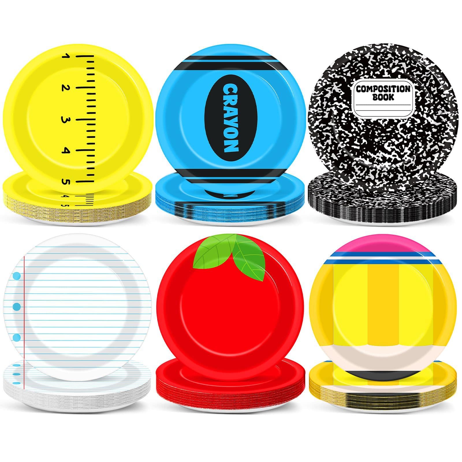 60-Pack Disposable Paper Plates, Notebook Theme, Back-to-School Party Supplies for School Birthday Party