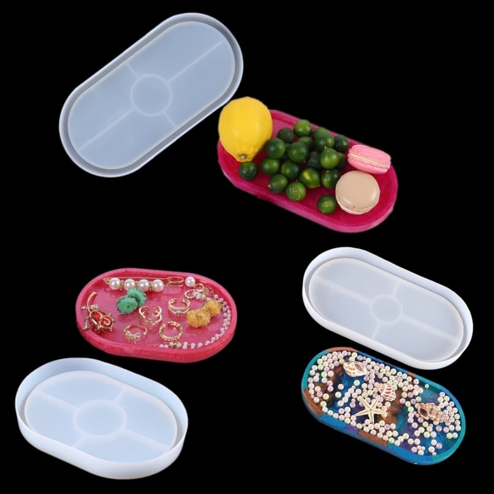 DIY Crystal Drip Mold Oval Display Stand Cup Mat Silicone Mold Resin Mirror Tray Daily Kitchen Tableware Cake