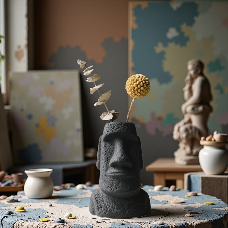 Retro Easter Island stone statue silicone mold Creative Moai head flower pot DIY aromatherapy plaster glue