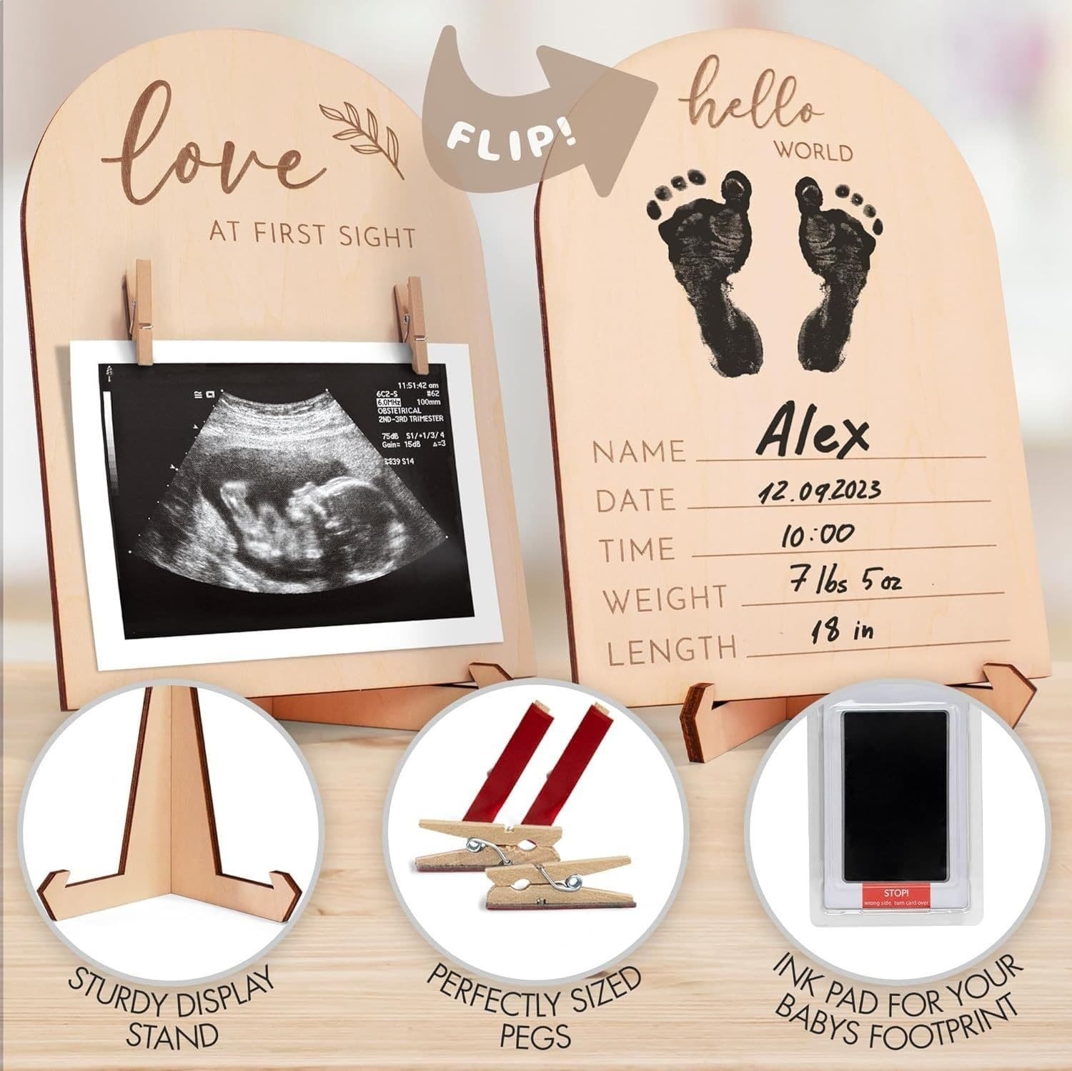 Cross-border Hot Sale Wooden Pregnancy Test Baby Hospital Hand Tag Ultrasound 3-Piece Set Commemorative Ornament