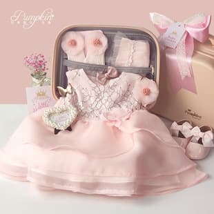 Baby High-End Gift Set Little Princess Dress 100 Days Birthday Banquet Lace Pink Outfit Spring Summer