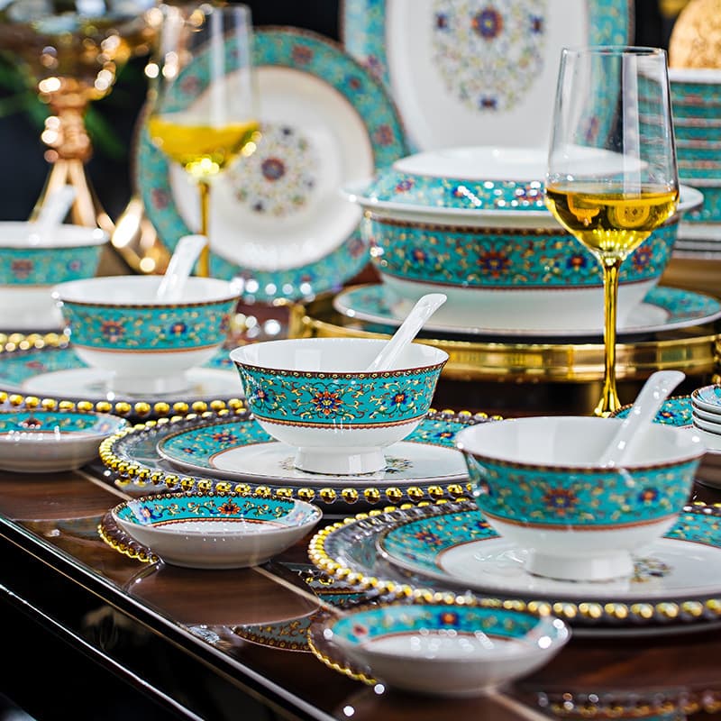 Jingdezhen Enamel-Painted Ceramic Dinnerware Set Bone China Bowls Chopsticks Plates Dishes Set Home Wedding Gift Wholesale LOGO