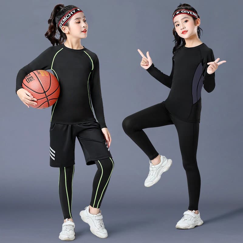 Children's Quick-Dry Training Suit Girls Yoga Basketball Base Layer Sport Set High Elastic Tight Fit Autumn Winter