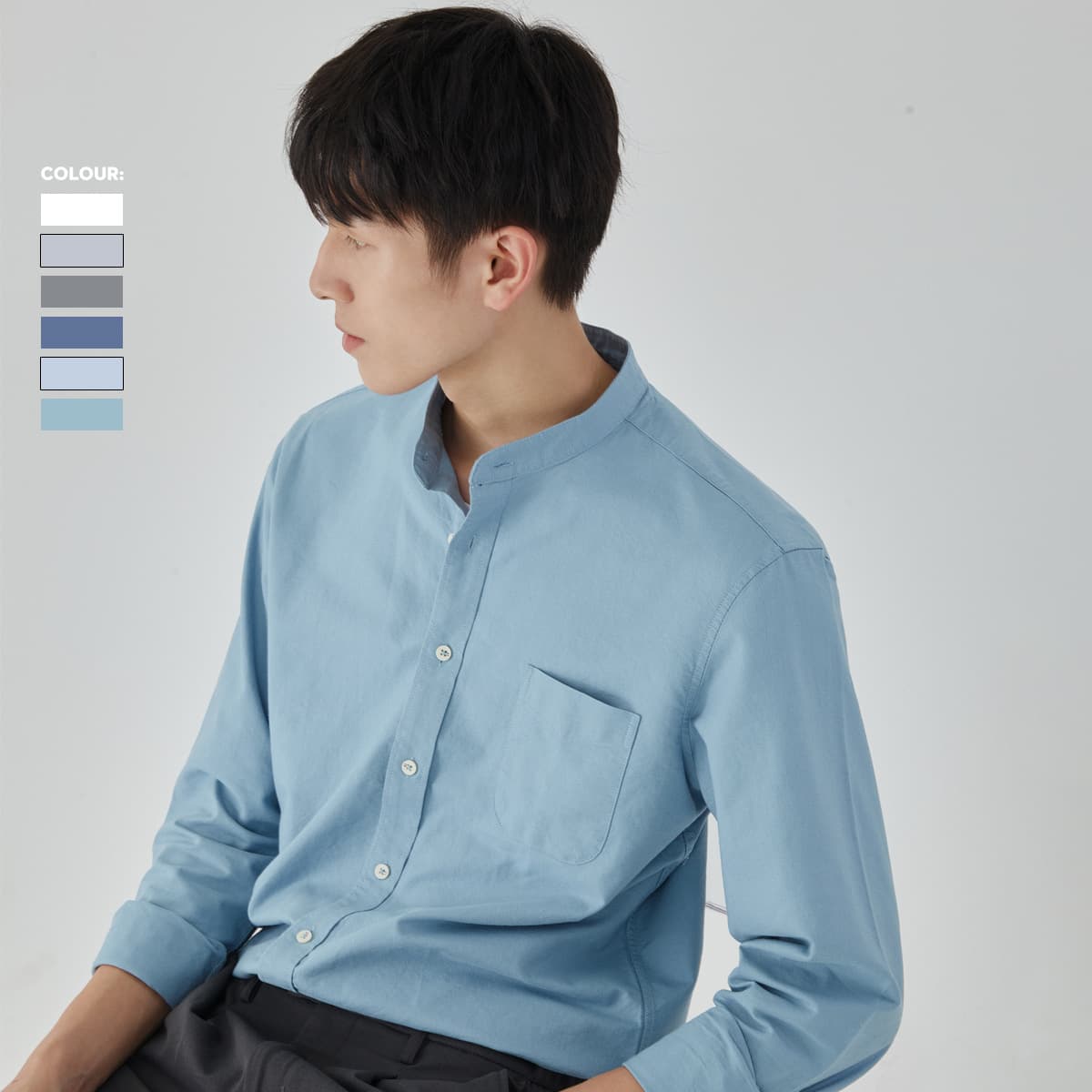 Men's shirt trend 2026 spring and autumn Korean style trendy business casual formal wear small stand-up collar white shirt long-sleeved jacket