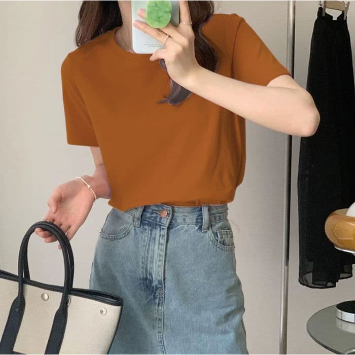 Klein Blue Ins Style Short Sleeve Regular Shoulder T-Shirt Women Slim Fit Waist 2026 New Summer Round Neck Top