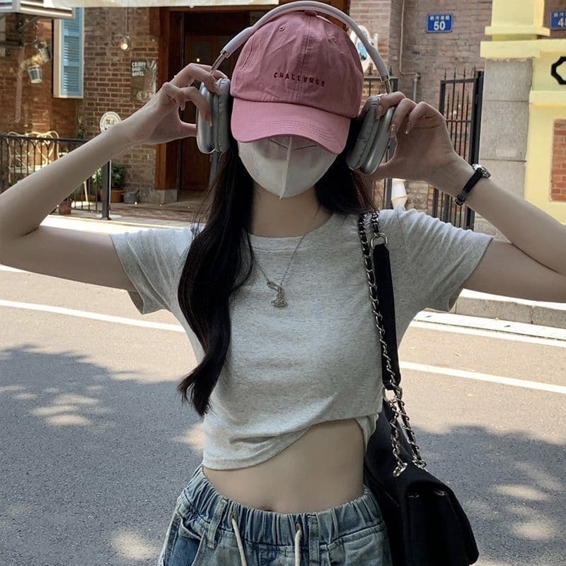 Fashionable Round Neck Solid Color Short Sleeve T-Shirt for Women Summer Korean Women's Clothing Source New Foreign Trade Top Drop Shipping