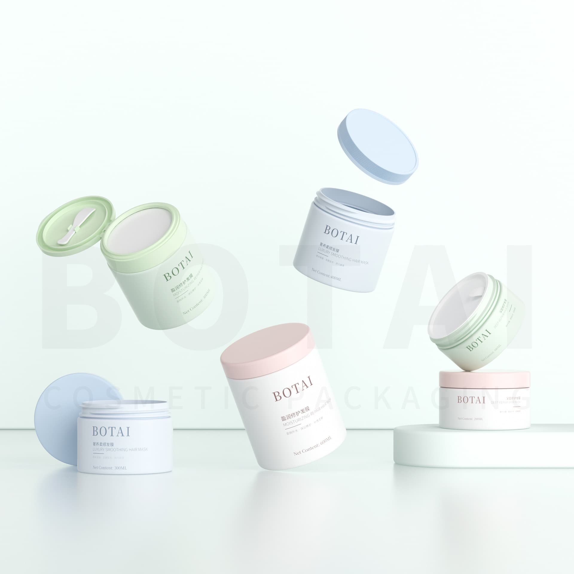 Customizable large capacity 89 tooth wide mouth bottle with flip cap and screw cap PET bottle body scrub hair mask plastic packaging