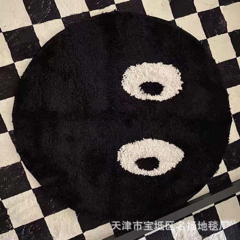 Cross-border Cute Black Round Rug, Bedroom Bedside Home Carpet, Ins Creative Black Face Rug