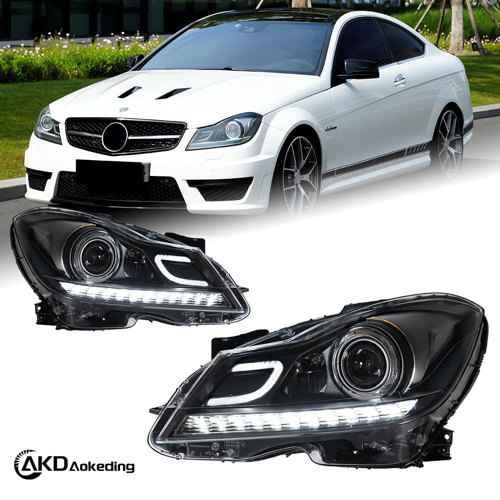 For 2011-2014 Mercedes-Benz C-Class W204 Headlight Assembly Modified Laser Lens Daytime Running Light Sequential Turn Signal