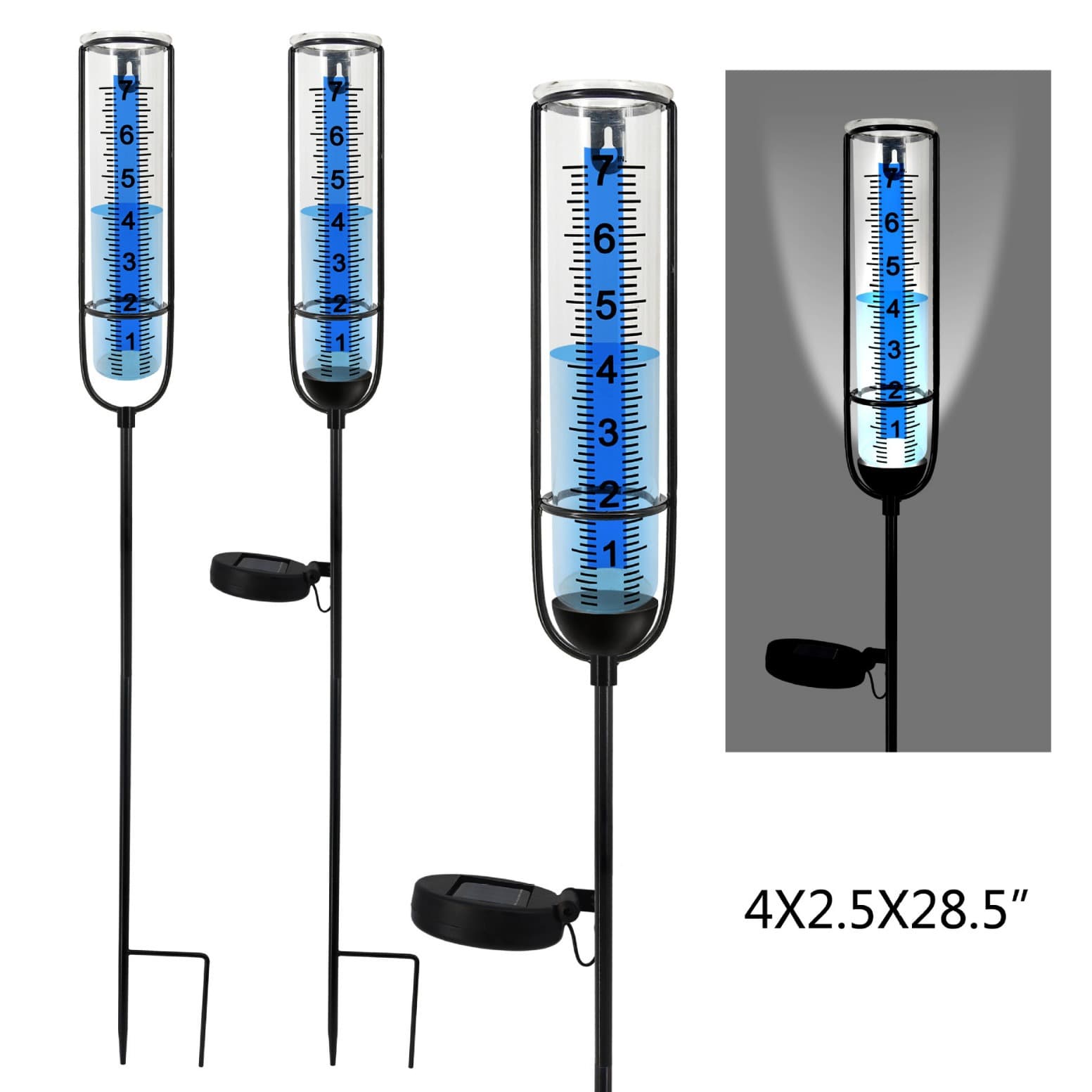 Cross-border New Solar Light Rain Gauge Blue Band Large Font High-Definition Break-Resistant Rain Gauge Outdoor Transparent Rain Gauge