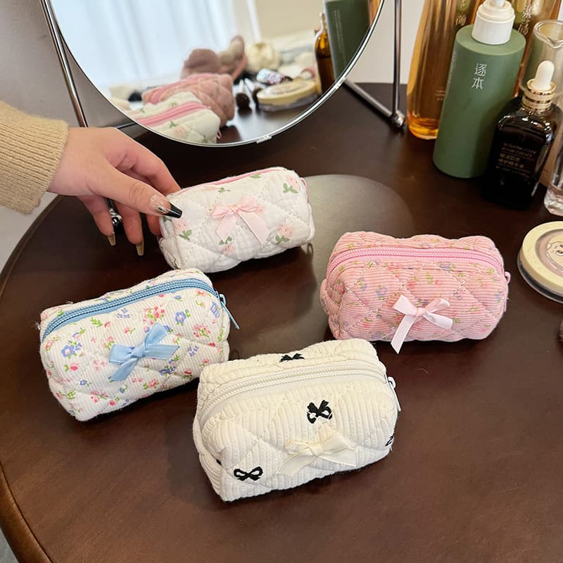 2026 cross-border Amazon new product mini small cosmetic bag headphone storage bag lipstick floral cotton small handbag