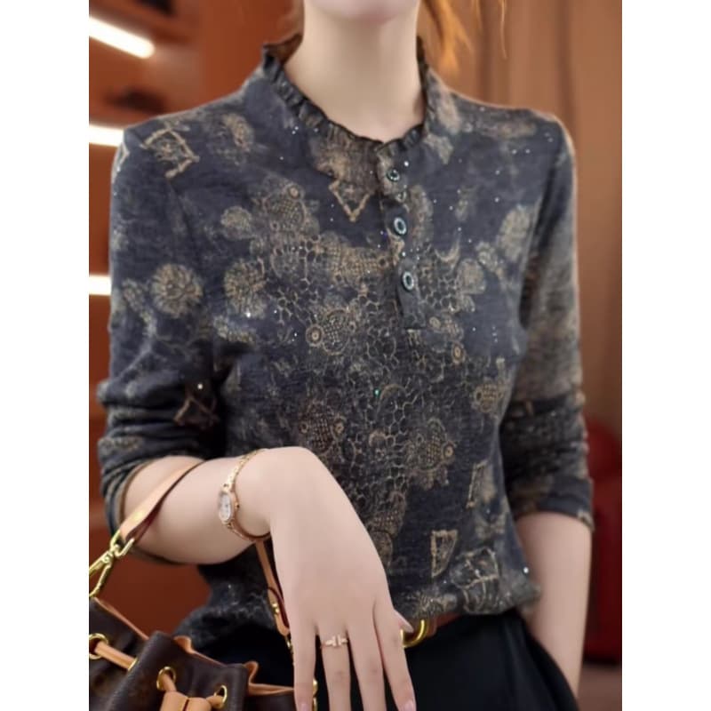 Printed Long Sleeve T-Shirt Women Autumn/Winter Mom Outfit Stylish Fashion Slimming Inner Layer Base Layer Top