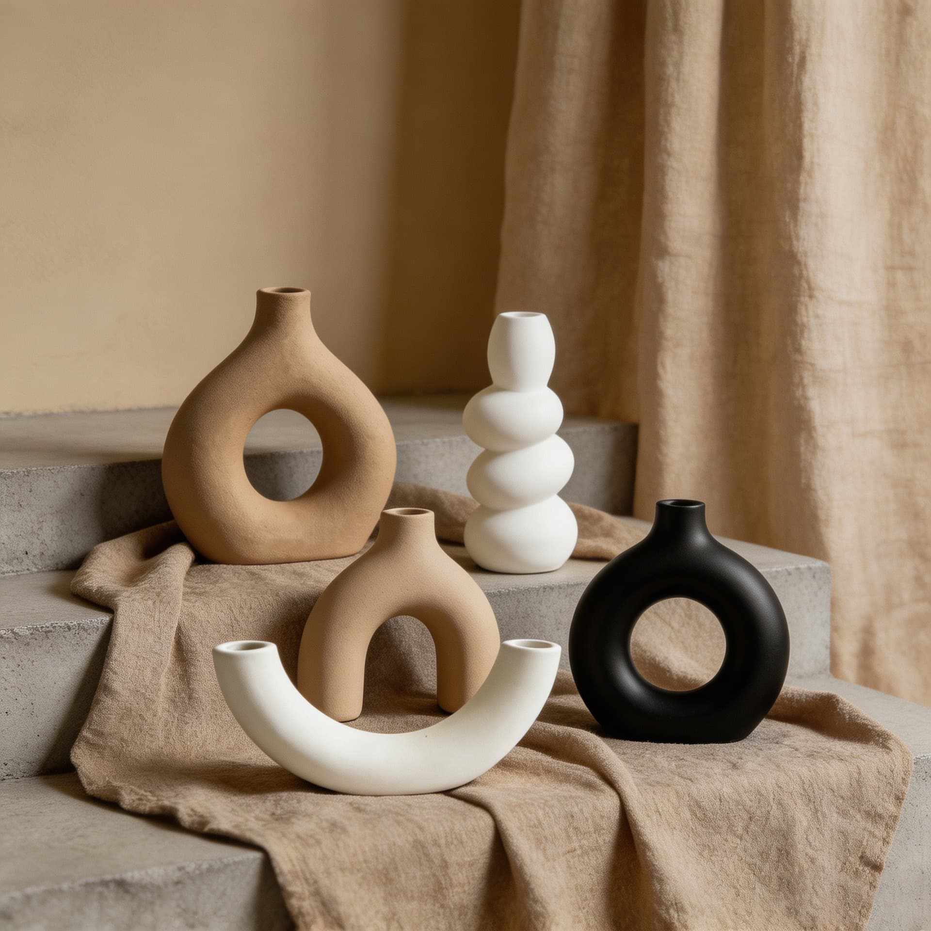 Nordic Style Creative Donut-Shaped Ceramic Vase for Home Living Room Decoration Dining Table Centerpiece Circle Flower Vase