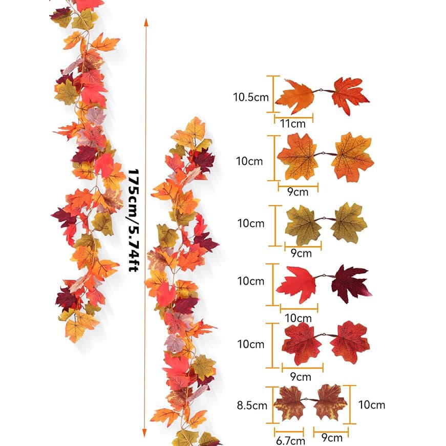 Cross-border Simulation Maple Leaf Vine 1.75m, Fall Thanksgiving Decoration, Bendable Hanging Ornament with Optional Lights and Fruits
