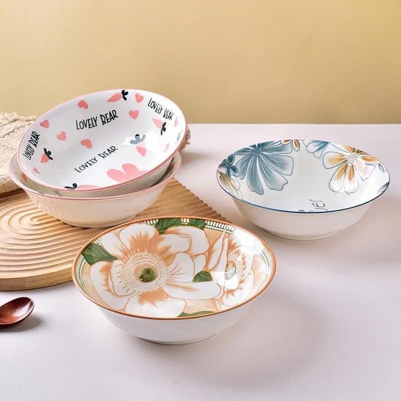 Cartoon Ceramic Bowl Nordic Creative 7-Inch Airline Bowl Household Instant Noodle Bowl Soup Bowl Cheap Bowl with Bonus 2 Yuan