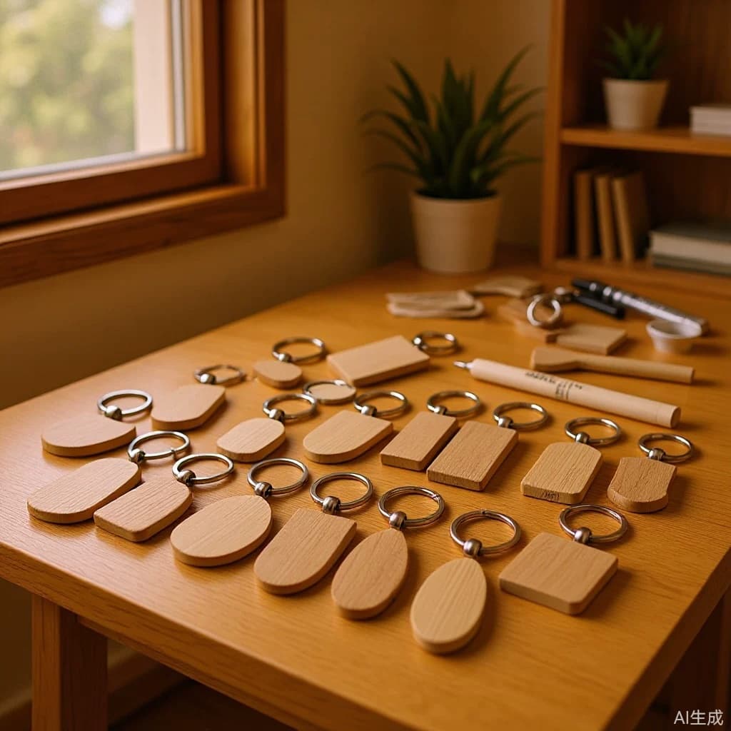 Wooden Keychain Beech Creative Solid Wood Keychain DIY Personalized Customized Laser Engraved Wooden Pendant