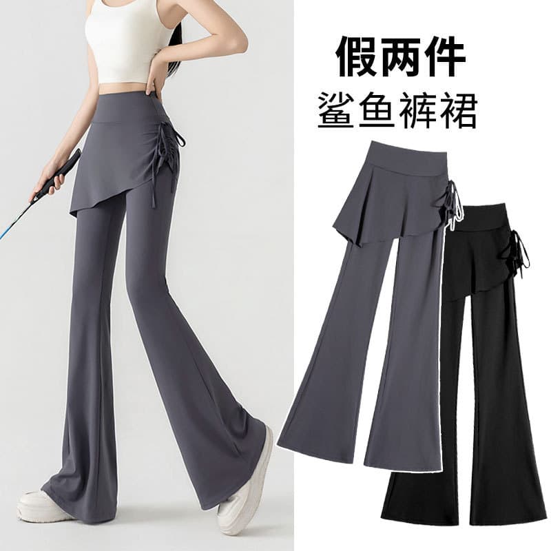 Fake two-piece crotch-covering culottes micro-flared shark pants women's spring and summer leggings 2026 new yoga fitness casual pants